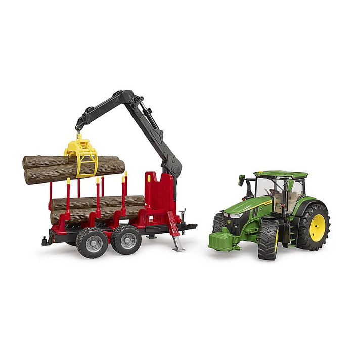 bruder John Deere 7R 350 con remolque de recogida y 4 troncos