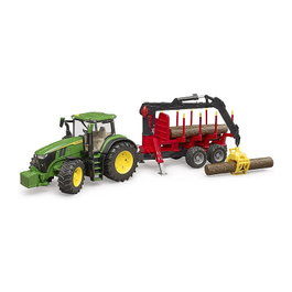 bruder John Deere 7R 350 con remolque de recogida y 4 troncos