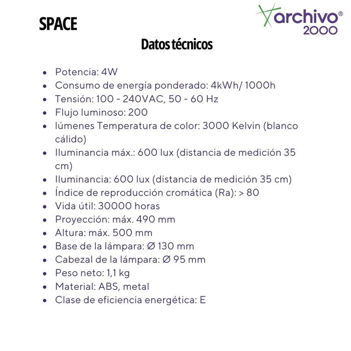 Archivo 2000 Lámpara LED Space Articulada Negra 130x340x220mm 5040 NE MT