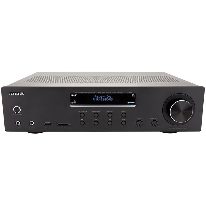 Aiwa Amplificador Integrado AMR-200DAB/BK Negro 200W RMS con Bluetooth 5.0, Radio DAB+/FM, Entrada Phono (MM) y Múltiples Entradas Analógicas