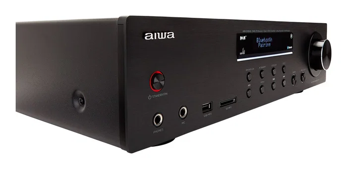 Aiwa AMR - 200DAB/BK Amplificador Estéreo 200W RMS para Hogar con Bluetooth 5.0, DAB, Radio FM, Ajuste de Bajos/Agudos, Pantalla y Mando a Distancia - Negro