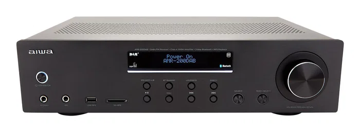 Aiwa AMR - 200DAB/BK Amplificador Estéreo 200W RMS para Hogar con Bluetooth 5.0, DAB, Radio FM, Ajuste de Bajos/Agudos, Pantalla y Mando a Distancia - Negro