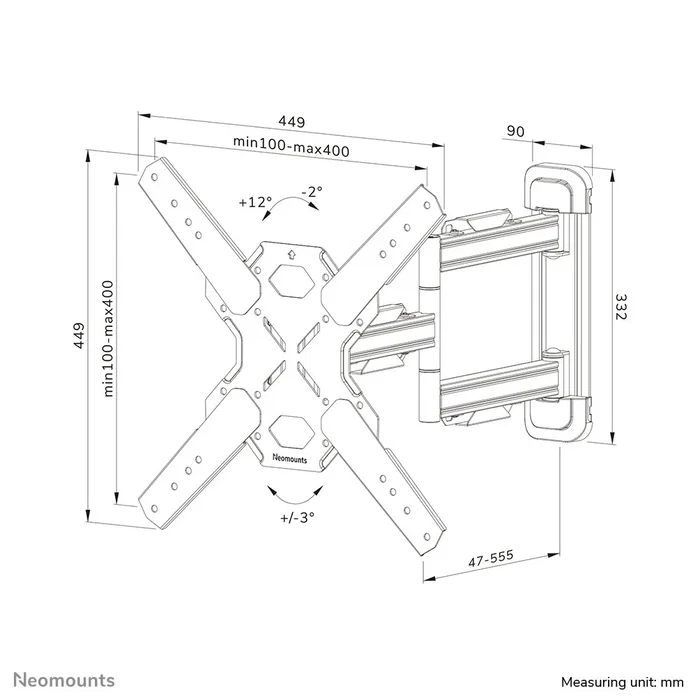 NeoMounts WL40S-850BL14 Soporte de pared FULL MOTION para TV de hasta 165 cm / 65", VESA 400x400, 40 kg, inclinación, giro y gestión de cables, Negro