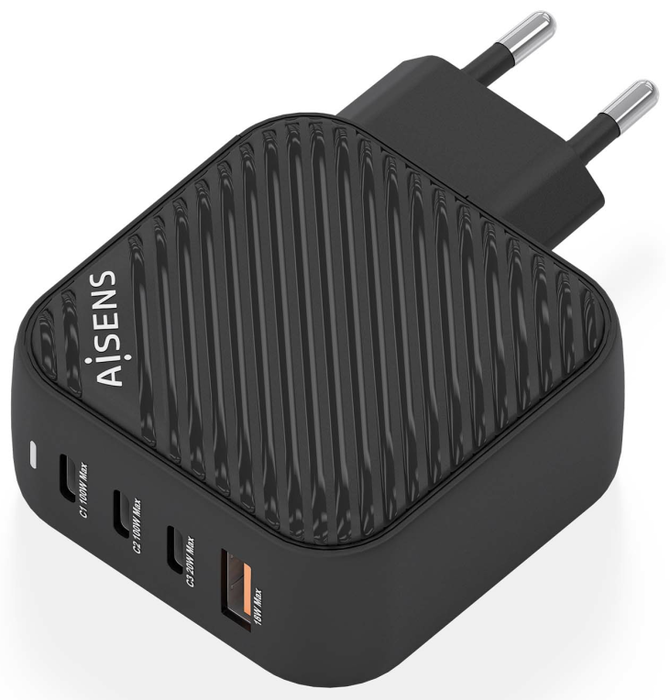 Aisens Cargador GaN 100W 3xUSB-C PD3.0 QC4.0 1xUSB-A QC3.0 Negro Aisens Cargador GaN 100W 3xUSB-C PD3.0 QC4.0 1xUSB-A QC3.0 Negro