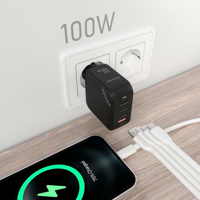 Aisens Cargador de Pared GaN 100W 3xUSB-C 1xUSB-A ASCH-100W4P029-BK Negro Aisens Cargador de Pared GaN 100W 3xUSB-C 1xUSB-A ASCH-100W4P029-BK Negro