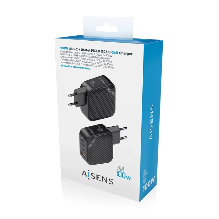 Aisens Cargador de Pared GaN 100W 3xUSB-C 1xUSB-A ASCH-100W4P029-BK Negro Aisens Cargador de Pared GaN 100W 3xUSB-C 1xUSB-A ASCH-100W4P029-BK Negro