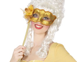 Antifaz Venecia Dorado Mujer Adulto con Flor y Varilla para Eventos Elegantes