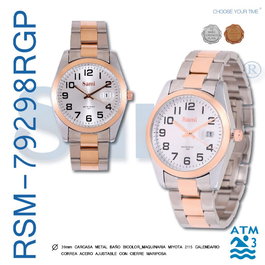 SAMI Reloj Unisex 12 Nos Fecha 3ATM Bicolor IPRG Correa Acero