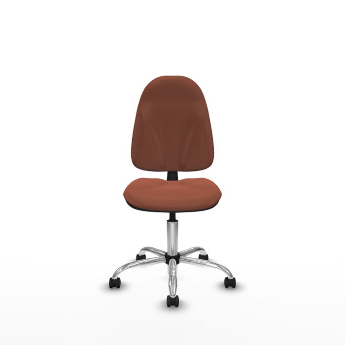 Silla de oficina Algarra con mecanismo Contacto permanente básico tapizada con Tela color Marrón. Equipada con Base cromada, Sin brazos y Ruedas autofrenantes