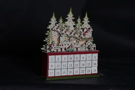 DKD Home Decor Calendario Adviento Navidad Tradicional Blanco Rojo Pueblo 8.5 x 38 x 32 cm