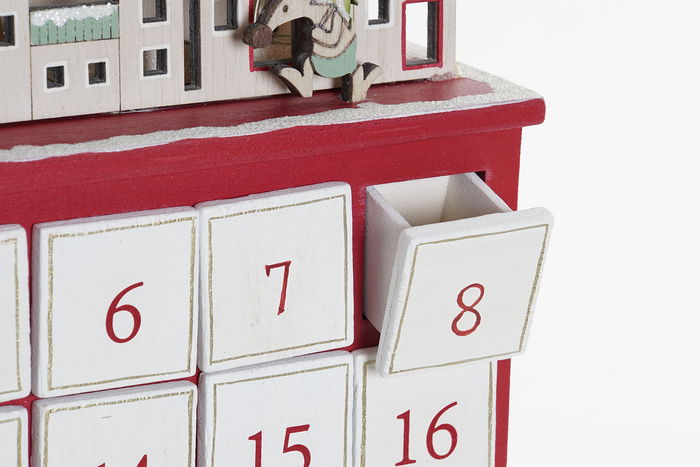 DKD Home Decor Calendario Adviento Navidad Tradicional Blanco Rojo Pueblo 8.5 x 38 x 32 cm