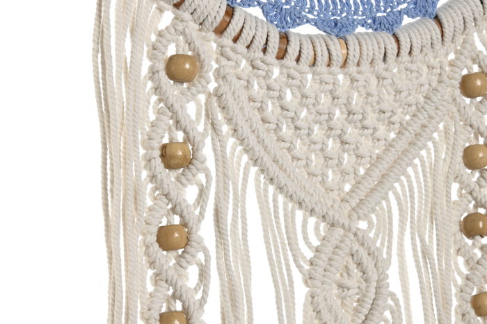 DKD Home Decor Atrapasueños de Macramé Algodón y Ratán Surtido 2 Piezas Azul y Crema