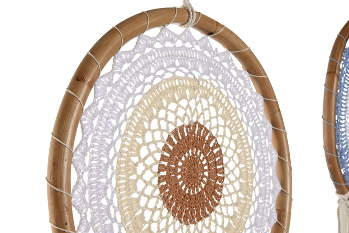 DKD Home Decor Atrapasueños de Macramé Algodón y Ratán Surtido 2 Piezas Azul y Crema
