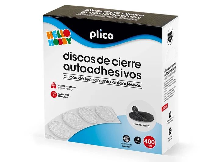PLICO Discos de Cierre Autoadhesivos Ø20 mm Negro Caja 400 Unidades PLICO Discos de Cierre Autoadhesivos Ø20 mm Negro Caja 400 Unidades