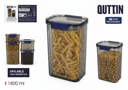 Inde Tarro de Plástico PET Rectangular con Tapa Hermética de 1800 ml (13.2 x 10.8 x 21 cm) para Almacenamiento (12 Unidades)