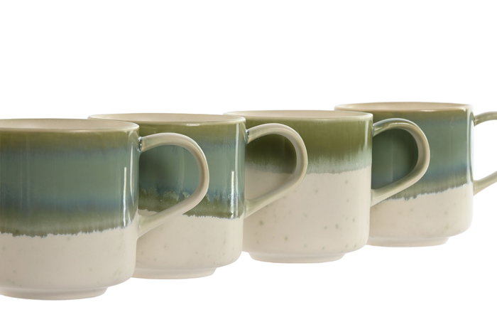 DKD Home Decor Taza Porcelana Verde Blanco 8.7 x 8.5 x 12.4 cm (6 Unidades) Jade Oriental Hecho a Mano