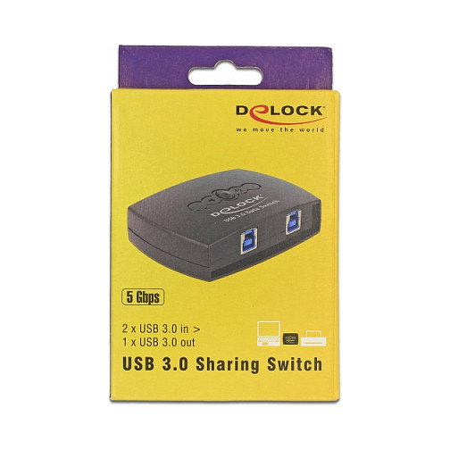 DeLOCK Conmutador USB 3.0 Sharing Switch 2 en 1 para Perifericos, USB 3.2 Gen 1, 5 Gbps, Negro, 87723