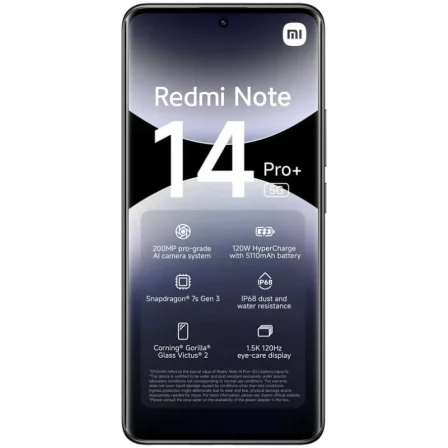 Xiaomi Redmi Note 14 Pro+ Smartphone 12GB RAM 256GB 6.67" AMOLED 120Hz 5G Cámara 200MP Snapdragon 7s Gen 3 Batería 5110mAh IP68 Negro