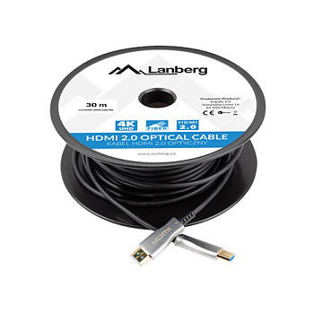 LANBERG Cable HDMI 2.0 Macho-Macho 30 metros 4K 18 Gbit/s AOC Optico Negro - CA-HDMI-20FB-0300-BK LANBERG Cable HDMI 2.0 Macho-Macho 30 metros 4K 18 Gbit/s AOC Optico Negro - CA-HDMI-20FB-0300-BK