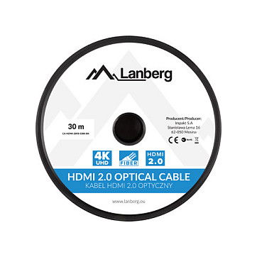 LANBERG Cable HDMI 2.0 Macho-Macho 30 metros 4K 18 Gbit/s AOC Optico Negro - CA-HDMI-20FB-0300-BK LANBERG Cable HDMI 2.0 Macho-Macho 30 metros 4K 18 Gbit/s AOC Optico Negro - CA-HDMI-20FB-0300-BK