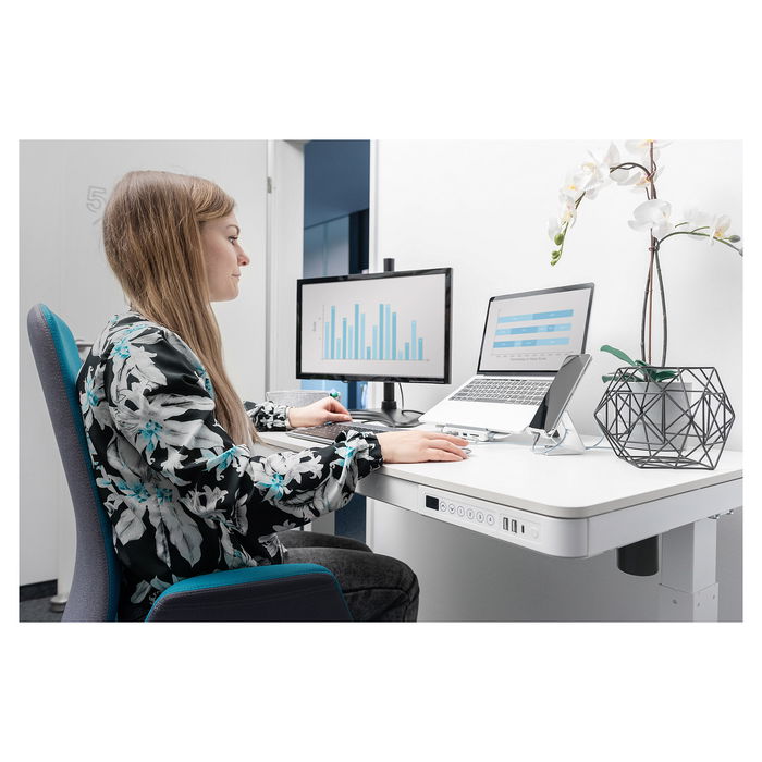 Digitus DA-90424 Escritorio Eléctrico Altura Regulable con Cajón y Carga USB 120x60cm Blanco