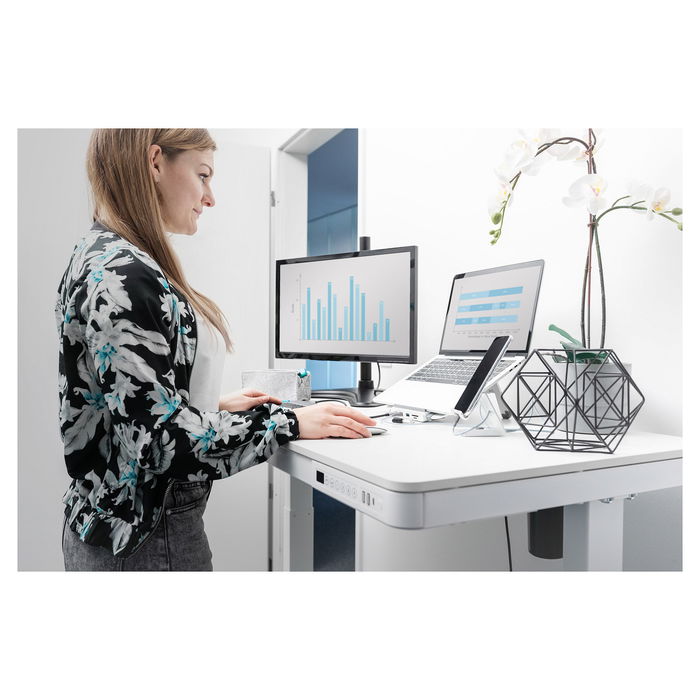 Digitus DA-90424 Escritorio Eléctrico Altura Regulable con Cajón y Carga USB 120x60cm Blanco