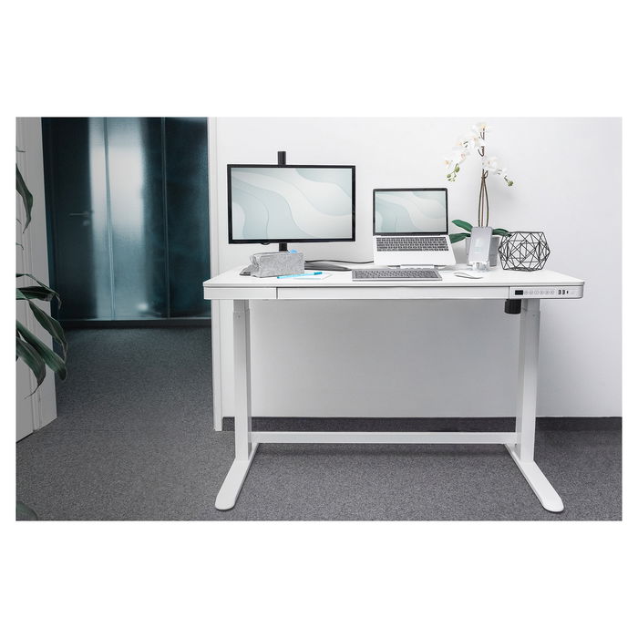 Digitus DA-90424 Escritorio Eléctrico Altura Regulable con Cajón y Carga USB 120x60cm Blanco