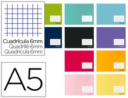 Liderpapel Libreta Smart A5 Apaisado 32 Hojas 60gr Cuadro 6 mm Con Margen Colores Surtidos
