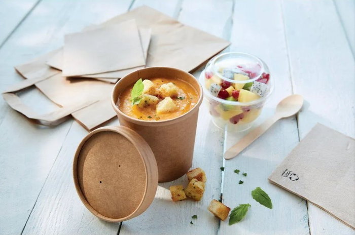 Algon Set 4 Tarrinas Kraft con Tapa 800 ml - 11.5 x 12 x 11.5 cm (12 Unidades)