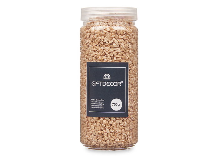 Giftdecor Bote Decorativo Piedra Metalizada 2-5 mm, 700 g, Color Beige, Dimensiones 6.5 x 6.5 x 15.8 cm (Set de 12)