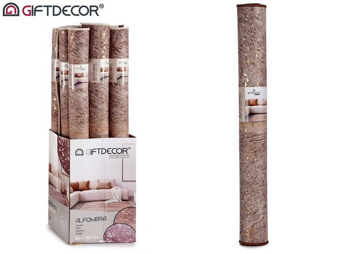 Giftdecor Alfombra Marron con Manchas Doradas 150 x 100 cm (Set de 9)