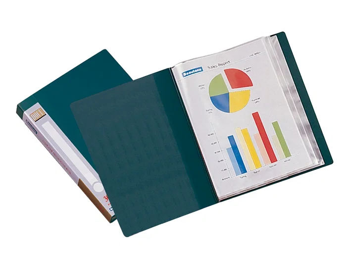 Liderpapel Carpeta Verde con 60 Fundas DIN A4 y Lomo Personalizable