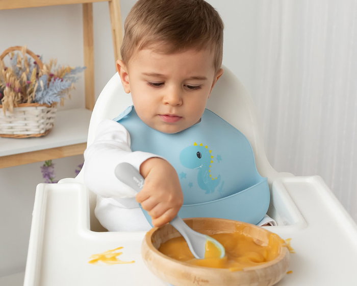 KioKids Cuchara Grande Comida Para Bebés Gris +6 Meses