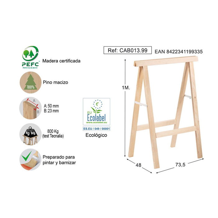 Astigarraga Caballete Pro Cab013.99 Pino 1m 50x23mm Madera Natural 800kg