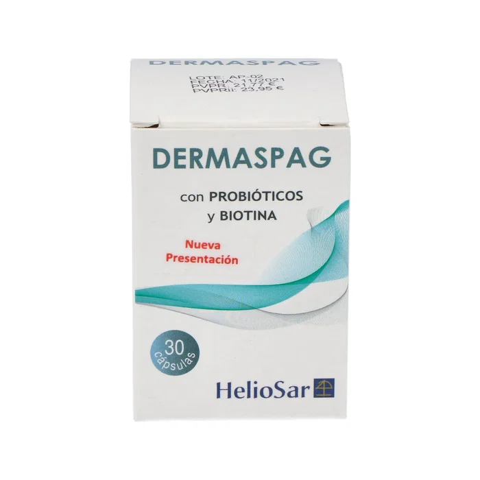 Heliosar Dermaspag 30 Cápsulas - Probióticos y Biotina para el Cuidado del Cabello, Piel y Mucosas - Complemento Alimenticio Heliosar Dermaspag 30 Cápsulas - Probióticos y Biotina para el Cuidado del Cabello, Piel y Mucosas - Complemento Alimenticio