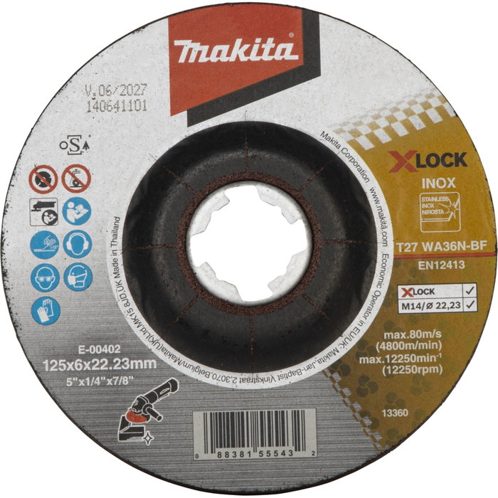Makita Disco de esmerilado 125 x 6 mm INOX X-LOCK Makita Disco de esmerilado 125 x 6 mm INOX X-LOCK