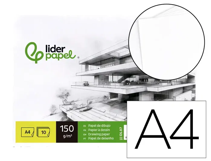 Liderpapel Papel de dibujo artístico 210x297mm 150g/m2 sin recuadro, pack de 10 hojas Liderpapel Papel de dibujo artístico 210x297mm 150g/m2 sin recuadro, pack de 10 hojas
