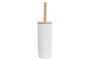 DKD Home Decor Escobillero de Gres y Bambú Blanco y Natural 10x10x38 cm