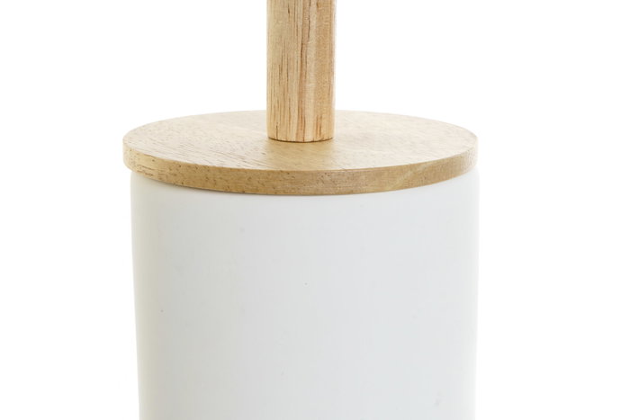 DKD Home Decor Escobillero de Gres y Bambú Blanco y Natural 10x10x38 cm