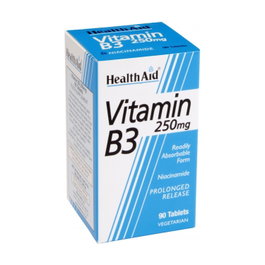 Health Aid Vitamina B3 Niacinamida 250 mg 90 comprimidos Complemento Alimenticio Sistema Nervioso