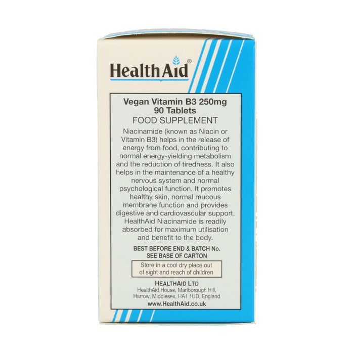Health Aid Vitamina B3 (Niacinamida) 250 mg, 90 comprimidos Health Aid Vitamina B3 (Niacinamida) 250 mg, 90 comprimidos