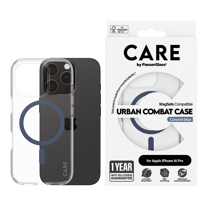 PanzerGlass CARE Flagship Urban Combat Case Blue MagSafe para iPhone 16 Pro - Transparente PanzerGlass CARE Flagship Urban Combat Case Blue MagSafe para iPhone 16 Pro - Transparente