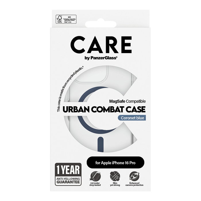 PanzerGlass CARE Flagship Urban Combat Case Blue MagSafe para iPhone 16 Pro - Transparente PanzerGlass CARE Flagship Urban Combat Case Blue MagSafe para iPhone 16 Pro - Transparente