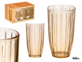 Vivalto Vaso Alto Rayas Ambar 440 ml 8 x 14 x 8 cm (Set de 24)