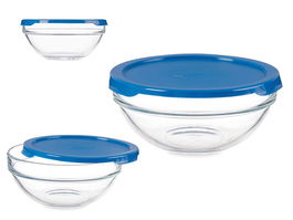 Pasabahce Fiambrera Redonda Chefs Con Tapa Azul 595 ml 14 x 6.3 x 14 cm (Set de 6)
