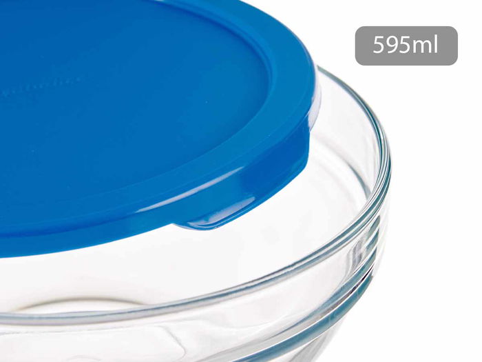 Pasabahce Fiambrera Redonda Chefs Con Tapa Azul 595 ml 14 x 6.3 x 14 cm (Set de 6)