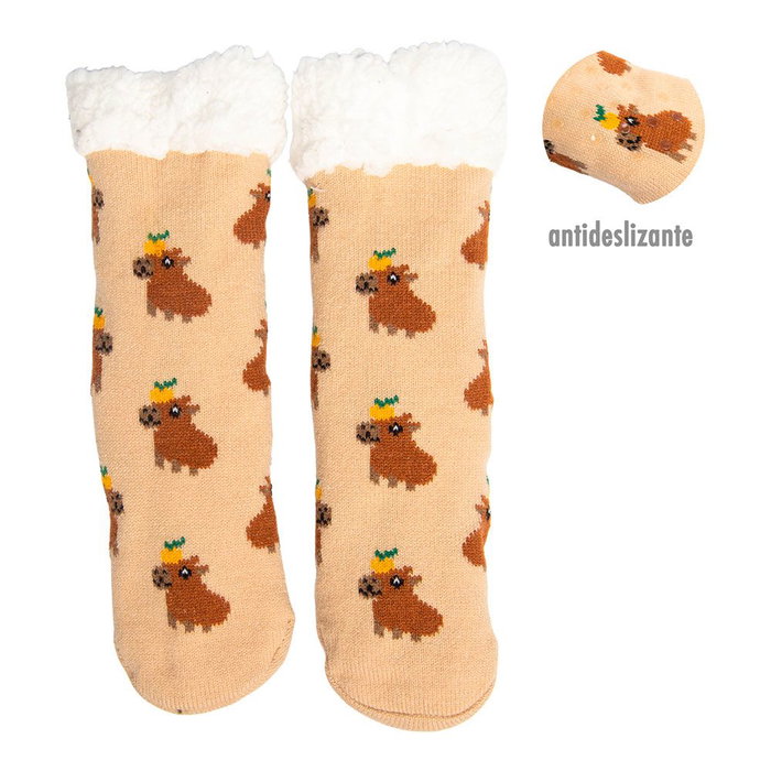 Caison Calcetines Capibara Antideslizantes con Forro Borreguito Suave, Estampados, Talla 30-35 Caison Calcetines Capibara Antideslizantes con Forro Borreguito Suave, Estampados, Talla 30-35