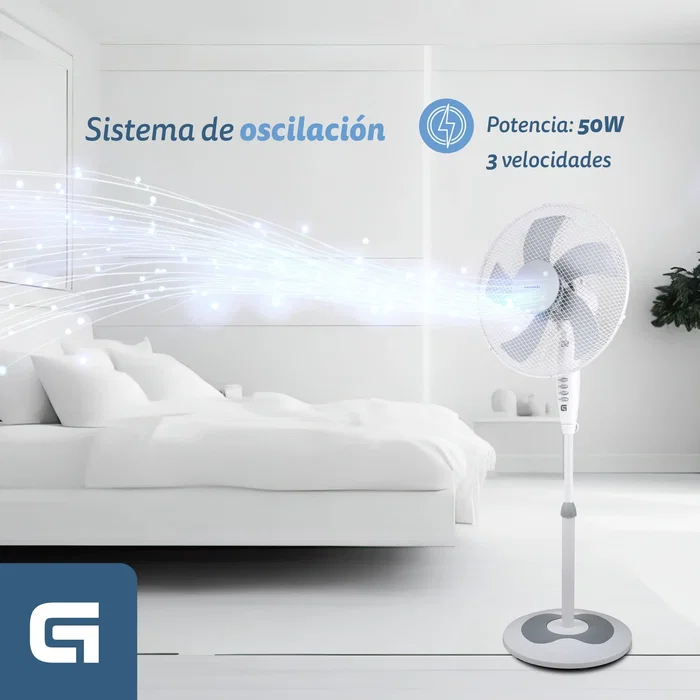 Grunkel Ventilador de pie FAN-165R 40 cm 50 W 5 aspas 3 velocidades Blanco