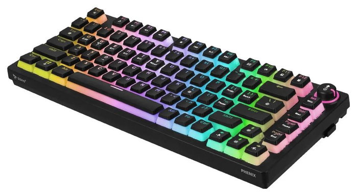 Savio PHENIX Klawiatura mechaniczna bezprzewodowa, Gateron Yellow Pro, Pudding, układ polski