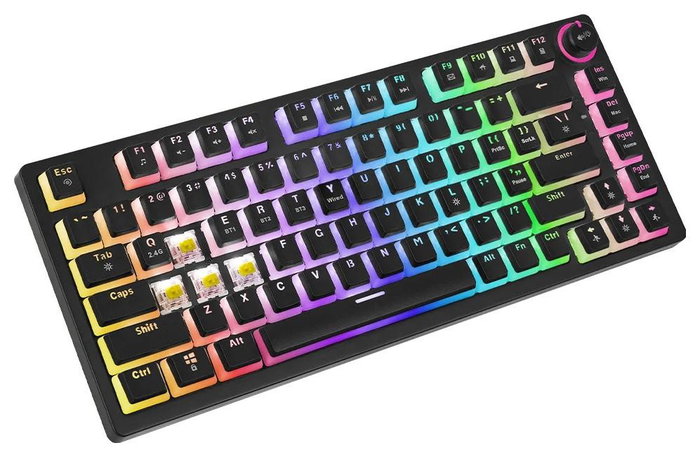 Savio PHENIX Klawiatura mechaniczna bezprzewodowa, Gateron Yellow Pro, Pudding, układ polski